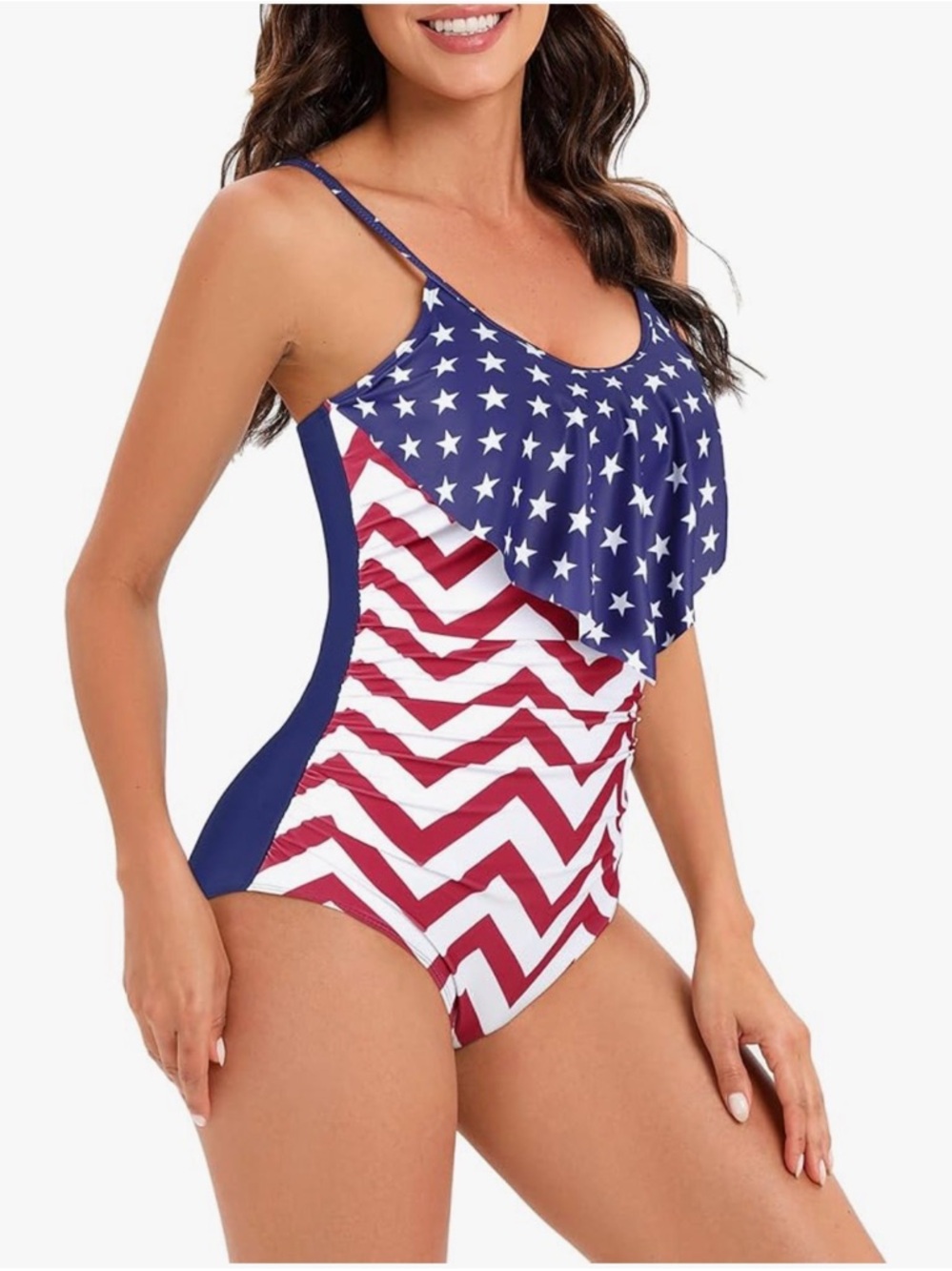 Patriotic Stars & Stripes One-Piece Swimsuit - Red, White & Blue 2XL 3XL